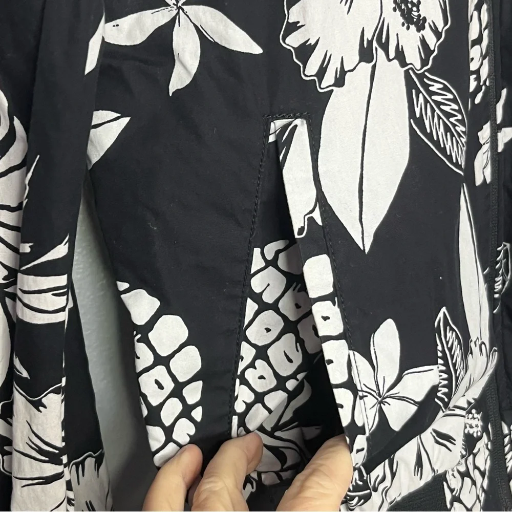 Denim &‎ Flower Ricky Singh Zip Up Jacket Women Medium Black White Tropical